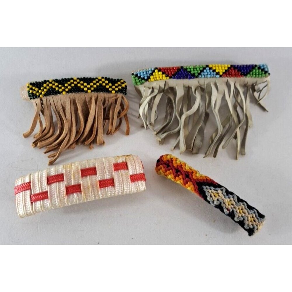 VTG Hair Clips Handmade Woven Beaded Fringe Midwest Western Set of 4 Geometric